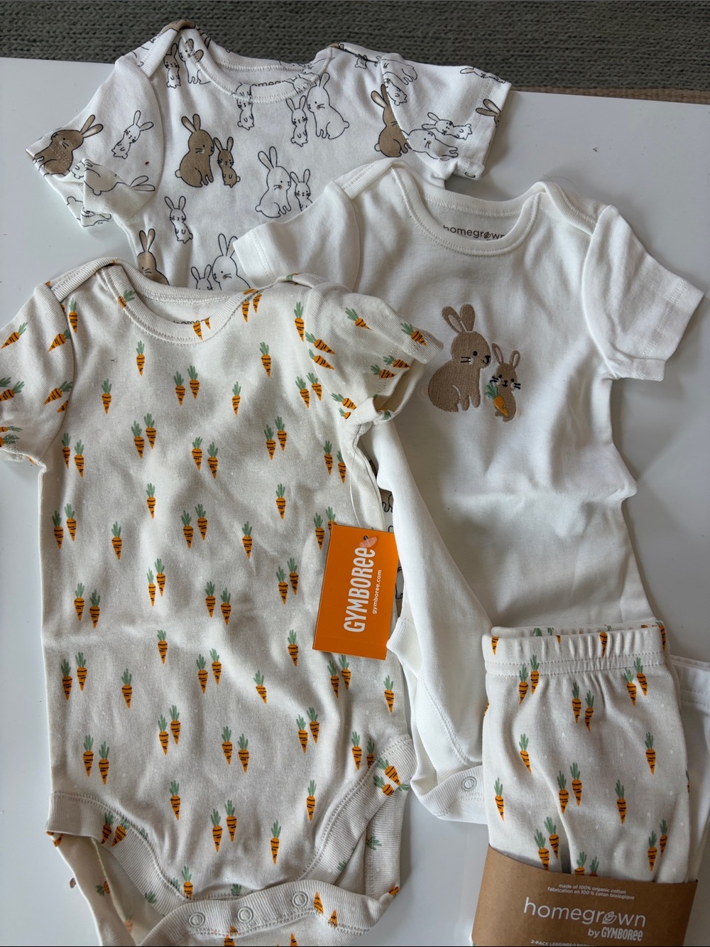 Gymboree Cream & Tan Bunny and Carrot Baby Bodysuit Set
